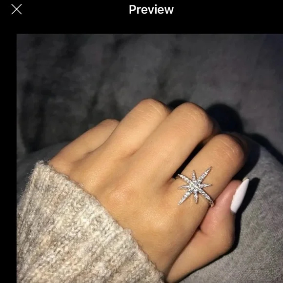 Cubic Zirconia Silver Starburst Ring. Size 7 - Picture 4 of 5